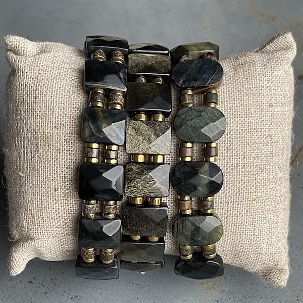Bracelets ISPAHU en oeil de tigre et obsidienne dorée