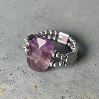 Bague double argentée en améthyste-3