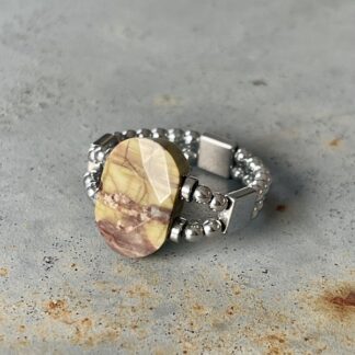 Bague double argentée en jaspe vert marbré-1