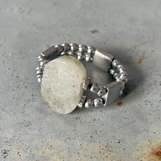 Bague double argentée en labradorite-1