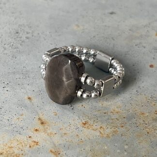 Bague double argentée en obsidienne-2