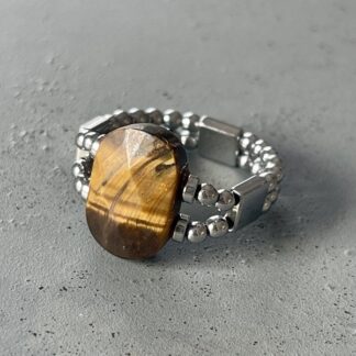 Bague double argentée en oeil de tigre-1