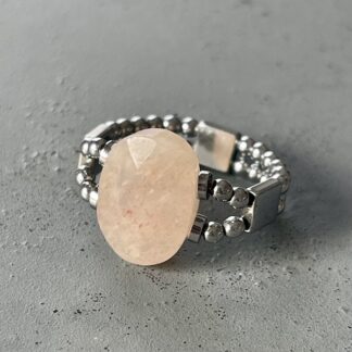 Bague double argentée en quartz fraise-1