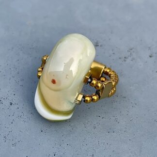 Bague double dorée en agate rayée verte-4