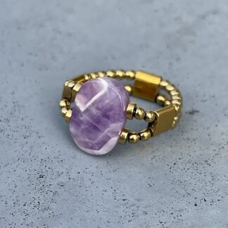 Bague double dorée en améthyste chevrons-1