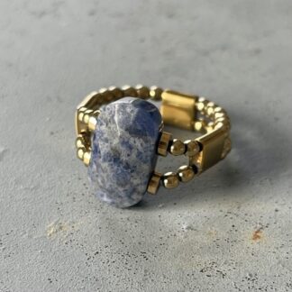 Bague double dorée en jaspe moucheté bleu-1