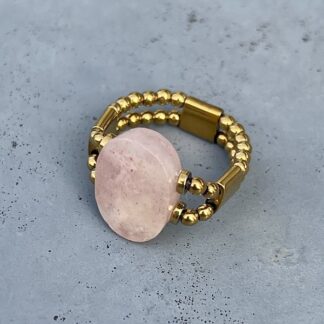 Bague double dorée en quartz fraise-1