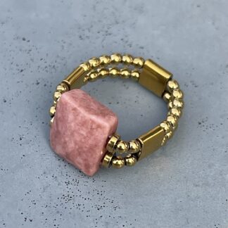 Bague double dorée en rhodonite-1