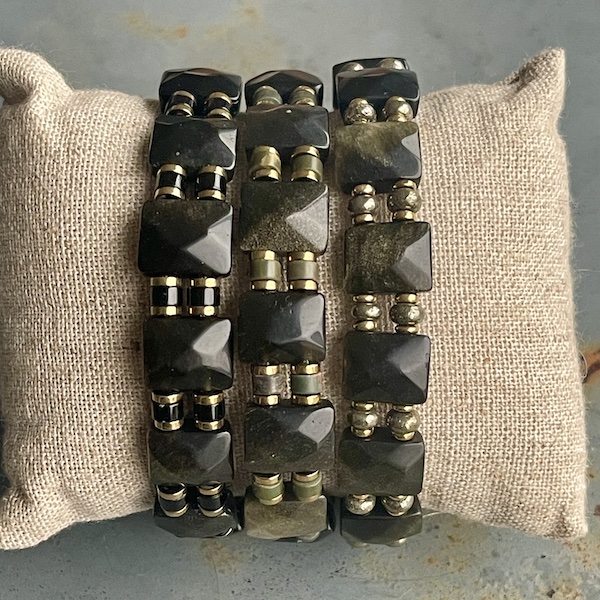 Bracelets ISPAHU en obsidienne dorée