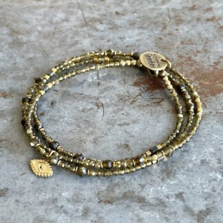 Bracelet YAMNI triple tours en obsidienne dorée