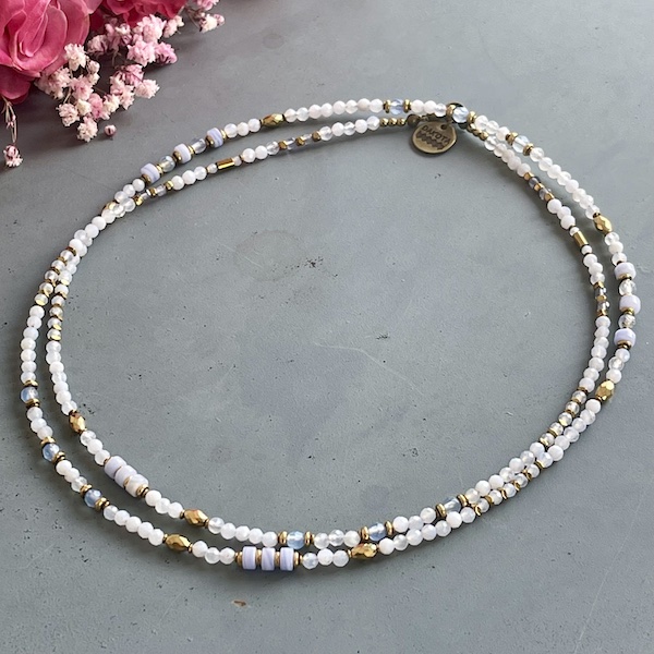 Collier MAZASKA 80 cm en agate dentelle bleue-3