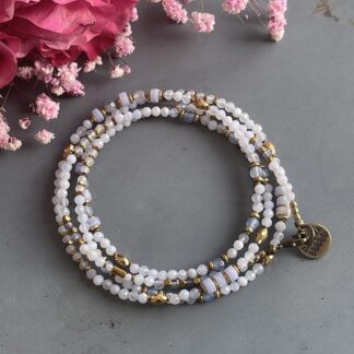 Collier MAZASKA 80 cm en agate dentelle bleue