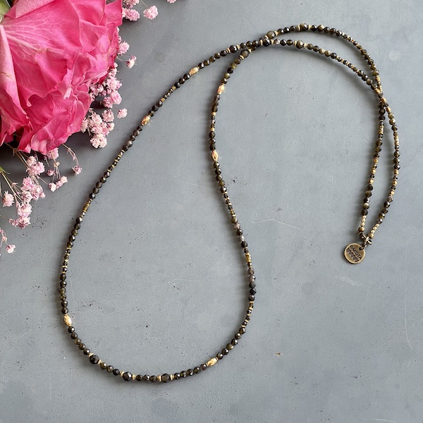 Collier MAZASKA 80 cm en obsidienne dorée-2