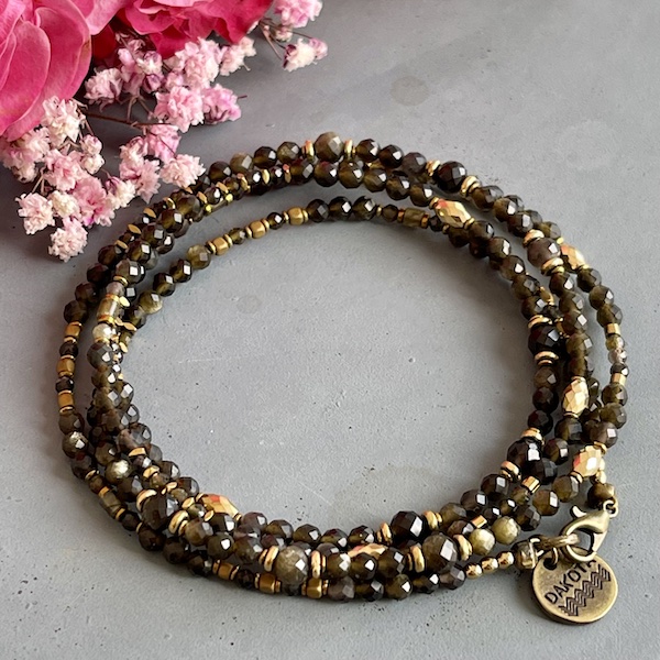 Collier MAZASKA 80 cm en obsidienne dorée