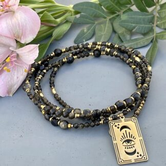 Sautoir NAPYUKA 93 cm en obsidienne dorée