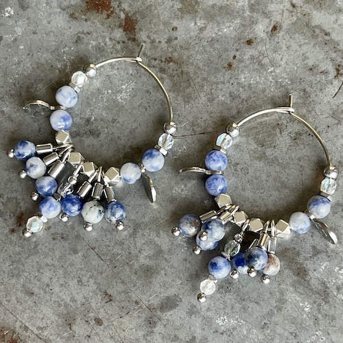 Boucles d'oreilles OWI 891 créoles en jaspe blue spot-2
