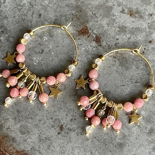 Boucles d'oreilles OWI 937 créoles en rhodonite-2