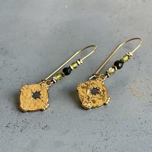 Boucles d'oreilles OWI 944 en goldstone verte et péridot-2