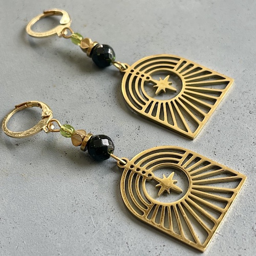 Boucles d'oreilles OWI 945 en goldstone verte et péridot-2