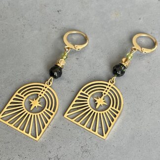 Boucles d'oreilles OWI 945 en goldstone verte et péridot