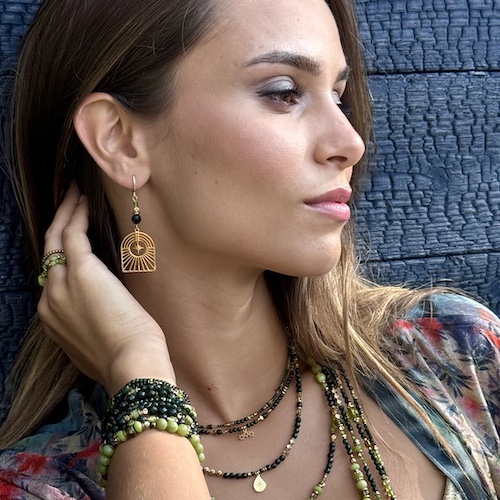 Boucles d'oreilles OWI 945 en goldstone verte et péridot-4