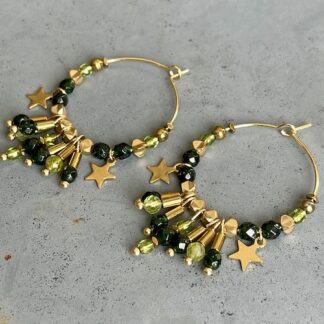 Boucles d'oreilles OWI 946 créoles en goldstone verte et péridot