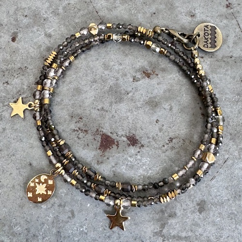 Bracelet triple tours collier YAMNI en obsidienne argentée-1