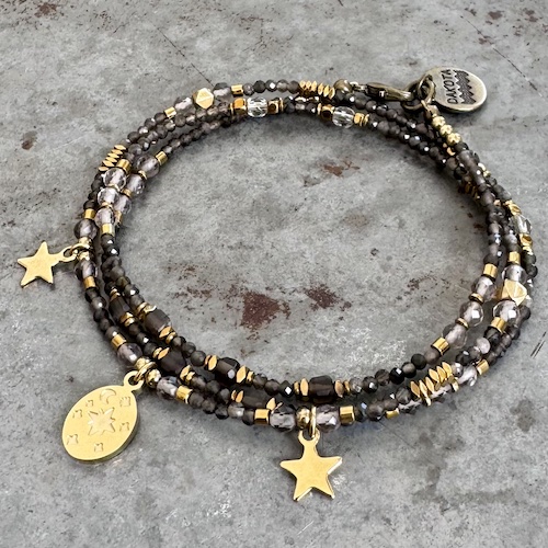 Bracelet triple tours collier YAMNI en obsidienne argentée-2