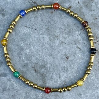 Bracelets Dakota en agate multicolore et hématite dorée-3