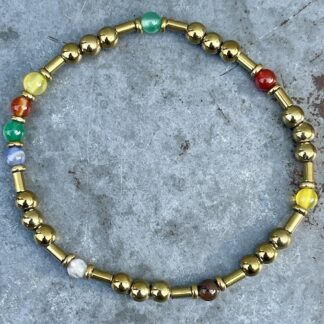 Bracelets Dakota en agate multicolore et hématite dorée-6