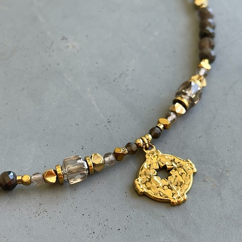 Collier SAKPE 50 cm en obsidienne argentée-2