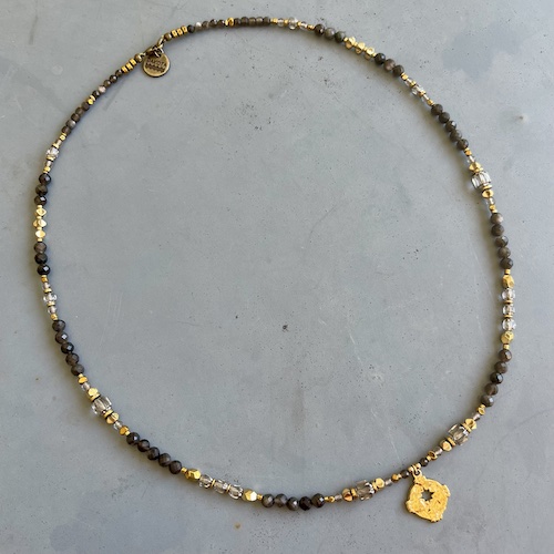 Collier SAKPE 50 cm en obsidienne argentée-3