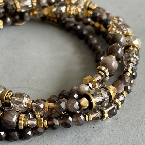 Sautoir TANKA 108 cm en obsidienne argentée-1