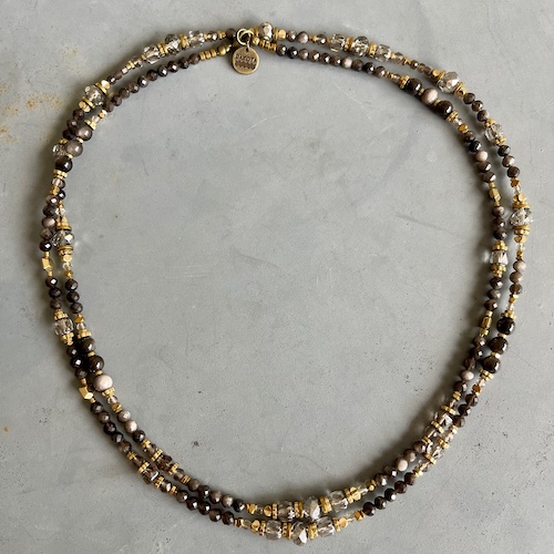 Sautoir TANKA 108 cm en obsidienne argentée-2