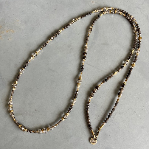 Sautoir TANKA 108 cm en obsidienne argentée-3