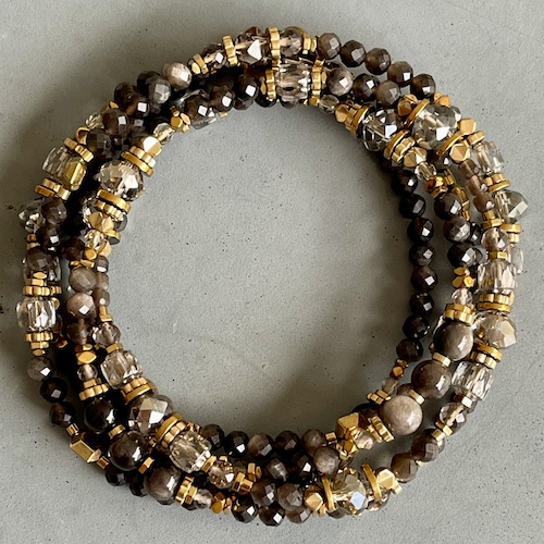 Sautoir TANKA 108 cm en obsidienne argentée