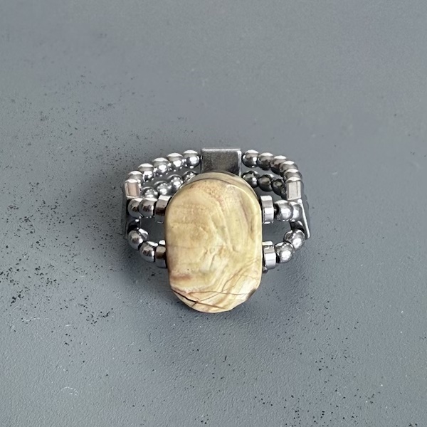 Bague double argentée en jaspe-1