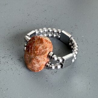 Bague double argentée en jaspe léopard