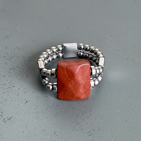 Bague double argentée en jaspe rouge-1