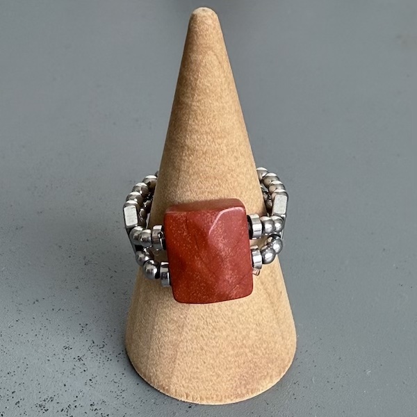 Bague double argentée en jaspe rouge-2