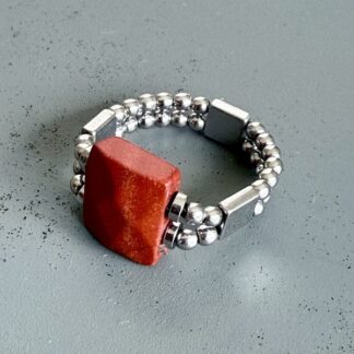 Bague double argentée en jaspe rouge