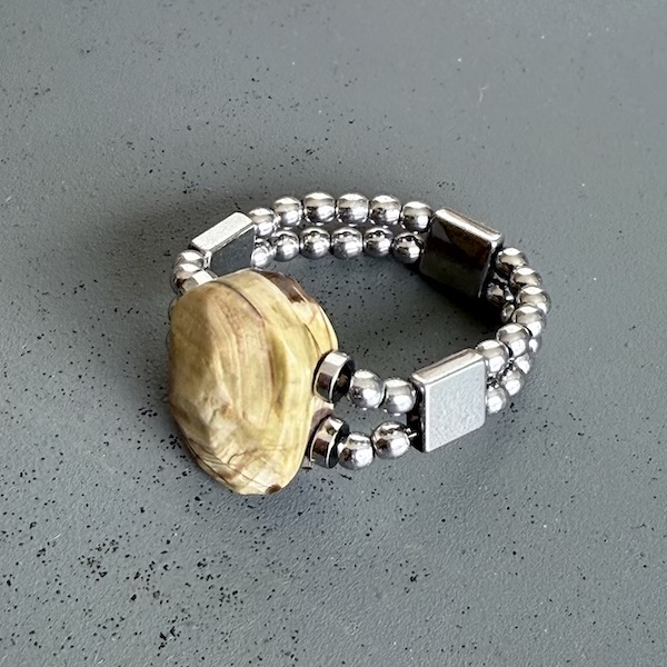 Bague double argentée en jaspe