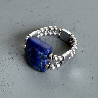 Bague double argentée en lapis lazuli