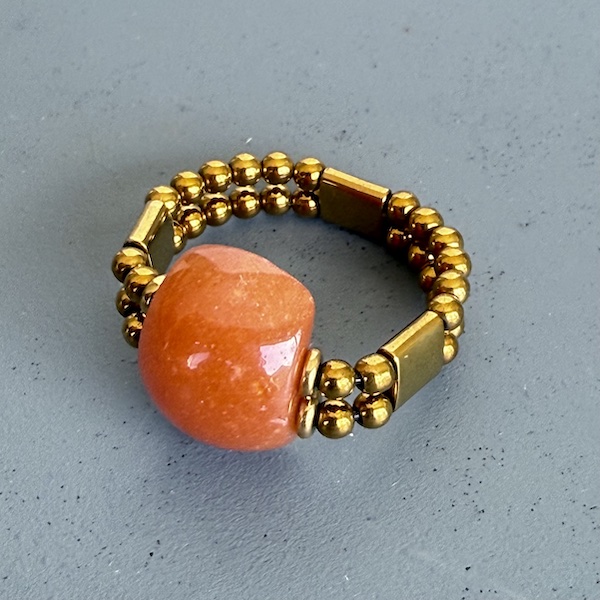 Bague double dorée en cornaline-3