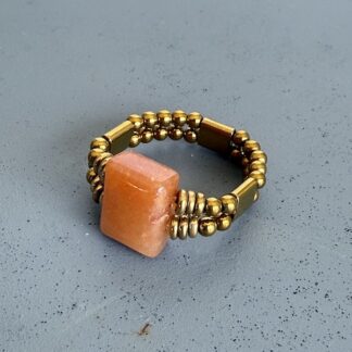 Bague double dorée en cornaline