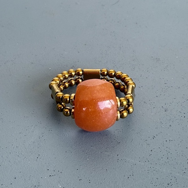 Bague double dorée en cornaline-4