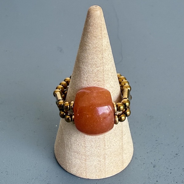 Bague double dorée en cornaline-5