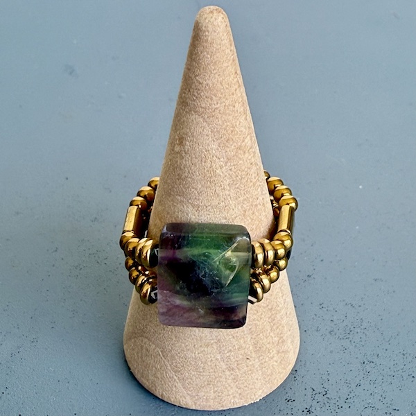 Bague double dorée en fluorite-1