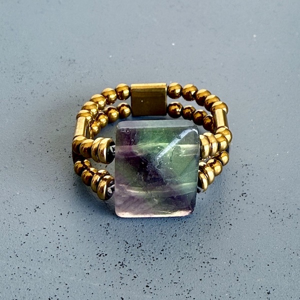 Bague double dorée en fluorite-2