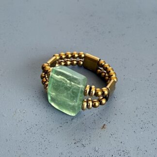 Bague double dorée en fluorite vert clair
